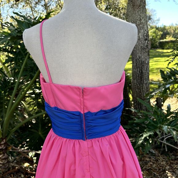MIKE BENET One Shoulder Bow Dress Ball Gown Prom PINK Blue Formal Vintage 16 - Picture 6 of 8